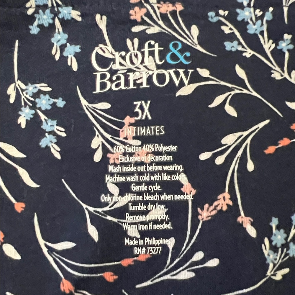 NWT Croft & Barrow Navy Blue Floral Print Long Nightgown Size 3X - Picture 10 of 14